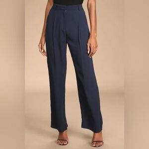 Speak Chic Navy Blue High-Waisted Wide-Leg Trouser Pants